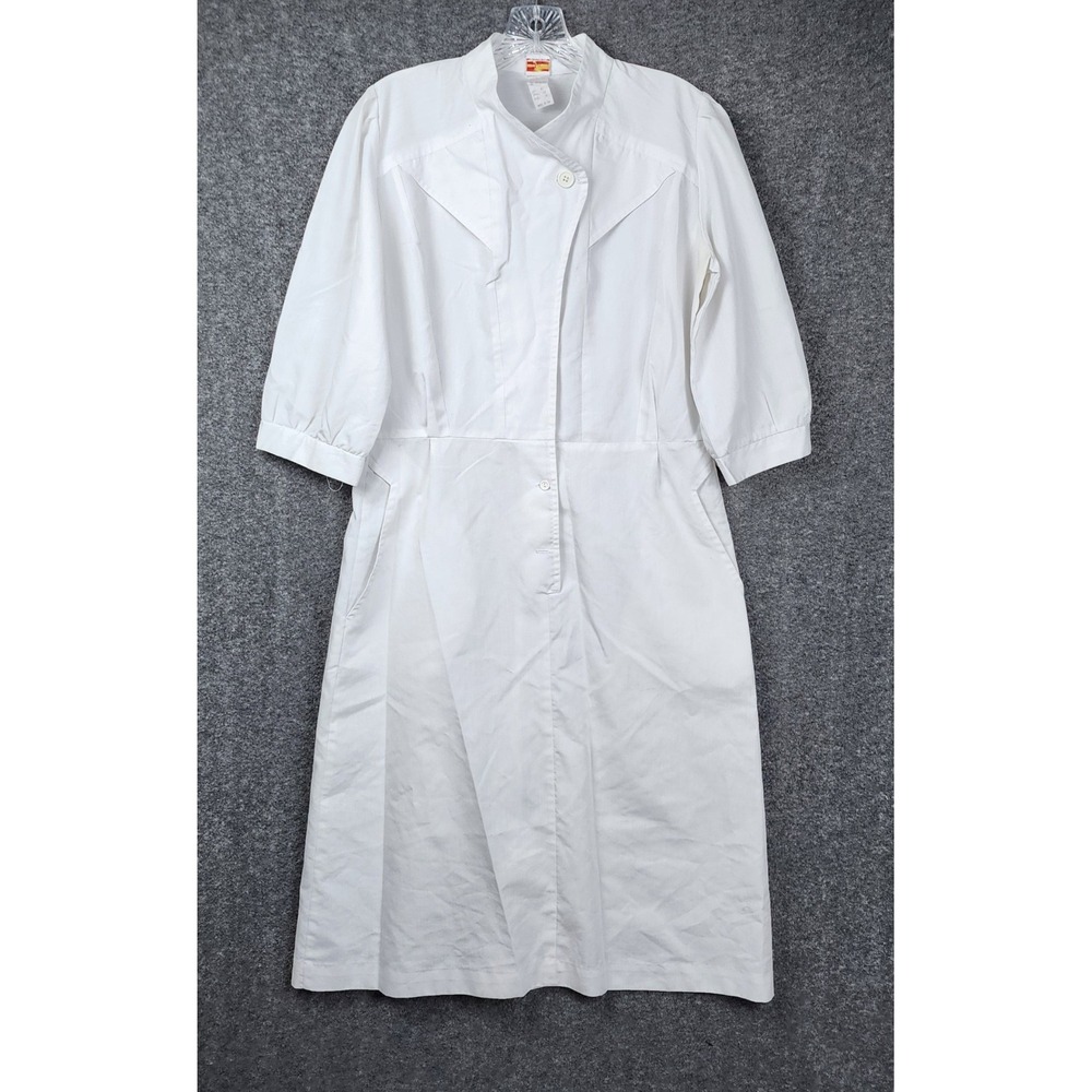 Uniflair Nurse Uniform Dress Women Size 12 White Vintage Made in USA 236